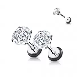 Серьги-гвоздики из стали PiercedFish PSFX03-C с прозрачным фианитом (фейк плаг)