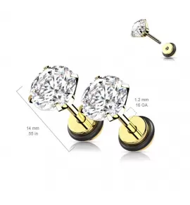 Серьги-гвоздики из стали PiercedFish PSFX03-C с прозрачным фианитом (фейк плаг)