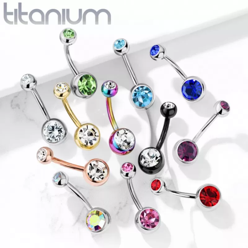 Пирсинг пупка банан из титана Pirslab T23N04-G без покрытия с фианитами