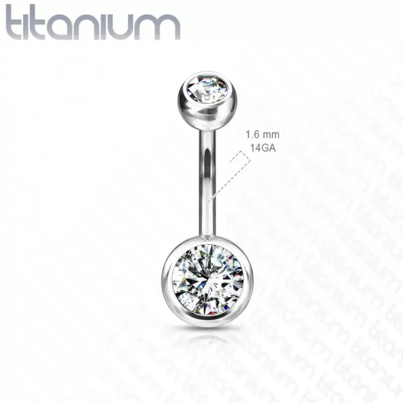 Пирсинг пупка банан из титана Pirslab T23N04-G без покрытия с фианитами