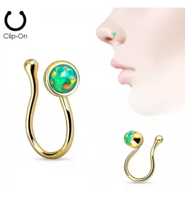 Серьга пирсинг-обманка (клипса) в крыло носа PiercedFish NOCL09-OP21 с искусственным опалом