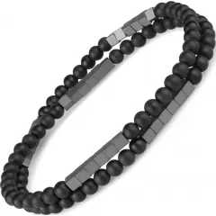 Эластичный браслет Everiot Select в два оборота из натурального гематита и агата LNS-0295