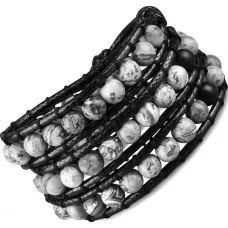 Браслет-намотка из яшмы и вощеного шнура Everiot Select LNS-3119-R плетеный