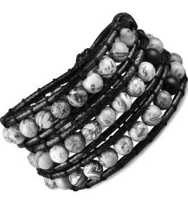 Браслет-намотка из яшмы и вощеного шнура Everiot Select LNS-3119-R плетеный