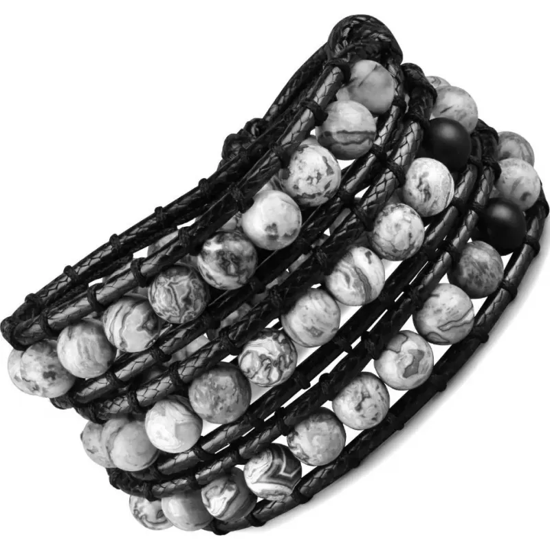 Браслет-намотка из яшмы и вощеного шнура Everiot Select LNS-3119-R плетеный