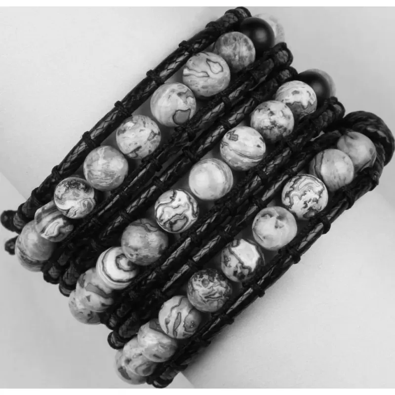 Браслет-намотка из яшмы и вощеного шнура Everiot Select LNS-3119-R плетеный