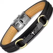 Мужской браслет из экокожи Everiot BC-MJ-15036 с пластиной, крестом и молитвой на испанском / немецком / португальском языке