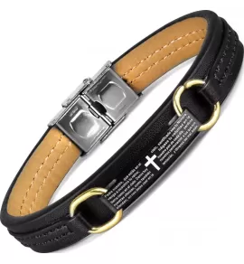 Мужской браслет из экокожи Everiot BC-MJ-15036 с пластиной, крестом и молитвой на испанском / немецком / португальском языке