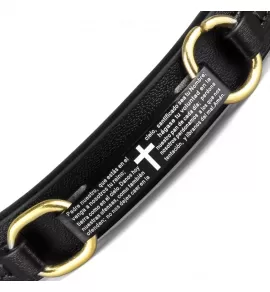 Мужской браслет из экокожи Everiot BC-MJ-15036 с пластиной, крестом и молитвой на испанском / немецком / португальском языке