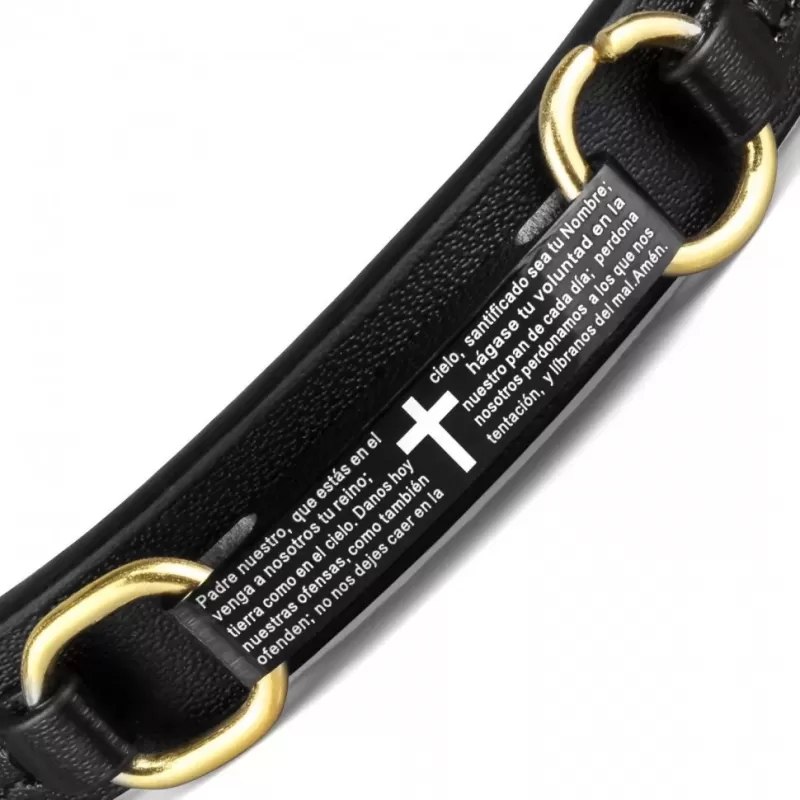 Мужской браслет из экокожи Everiot BC-MJ-15036 с пластиной, крестом и молитвой на испанском / немецком / португальском языке