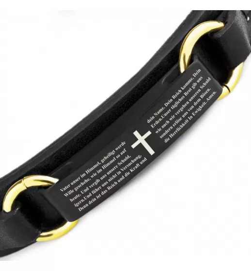 Мужской браслет из экокожи Everiot BC-MJ-15036 с пластиной, крестом и молитвой на испанском / немецком / португальском языке