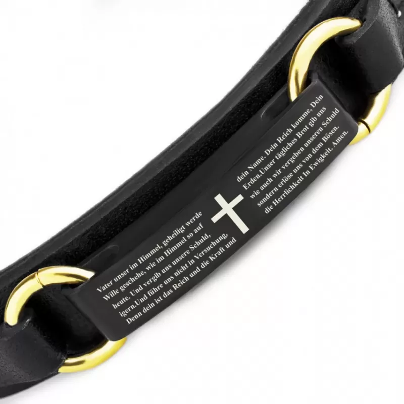 Мужской браслет из экокожи Everiot BC-MJ-15036 с пластиной, крестом и молитвой на испанском / немецком / португальском языке