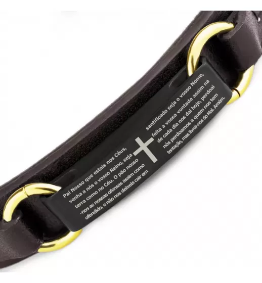 Мужской браслет из экокожи Everiot BC-MJ-15036 с пластиной, крестом и молитвой на испанском / немецком / португальском языке