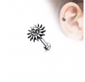 Серьга микроштанга для пирсинга уха, хряща, хеликса, козелка PiercedFish JA1044 из стали с солнцем