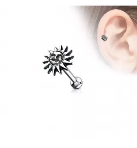 Серьга микроштанга для пирсинга уха, хряща, хеликса, козелка PiercedFish JA1044 из стали с солнцем