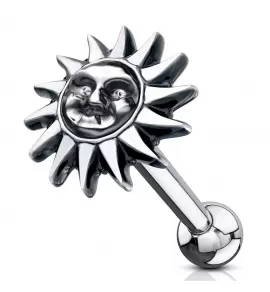 Серьга микроштанга для пирсинга уха, хряща, хеликса, козелка PiercedFish JA1044 из стали с солнцем