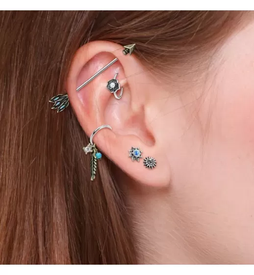 Серьга микроштанга для пирсинга уха, хряща, хеликса, козелка PiercedFish JA1044 из стали с солнцем