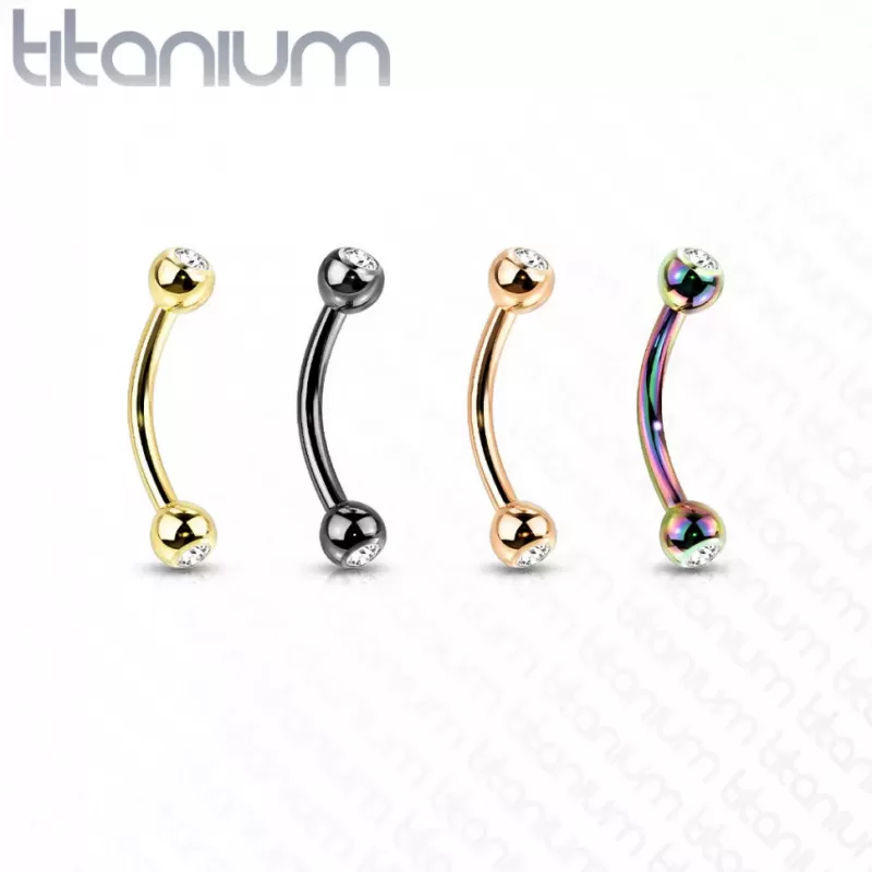 Изогнутая штанга (банан) для пирсинга пупка, брови Pirslab T23CT4-KC из титана с фианитами