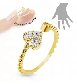 Безразмерное кольцо TATIC R-A036-GD с сердечком цвета золота и фианитами