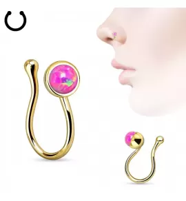 Серьга обманка (клипса) для имитации пирсинга крыла носа PiercedFish NOCL09-OP22 с искусственным опалом