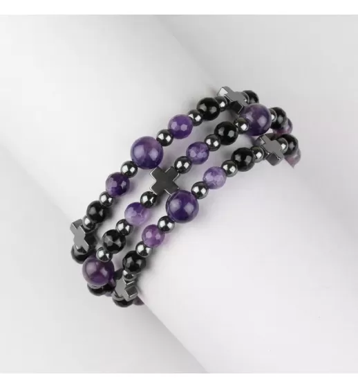 Женский браслет Everiot Select из аметиста, агата и гематита LNS-0296 с крестами