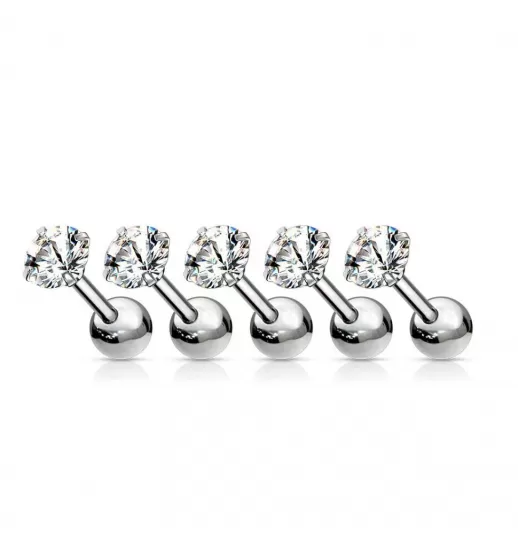 Серьга микроштанга PiercedFish JA05-C для пирсинга уха из стали с круглым фианитом