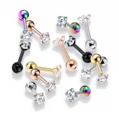Серьга микроштанга PiercedFish JA05-C для пирсинга уха из стали с круглым фианитом