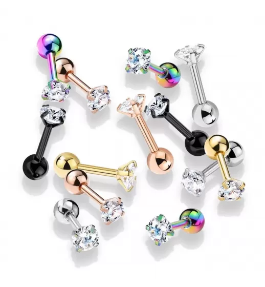 Серьга микроштанга PiercedFish JA05-C для пирсинга уха из стали с круглым фианитом