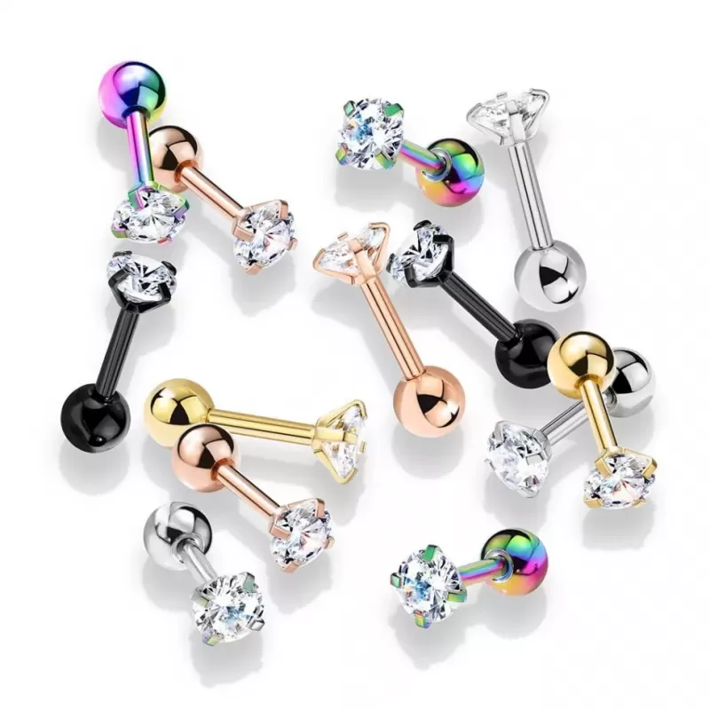 Серьга микроштанга PiercedFish JA05-C для пирсинга уха из стали с круглым фианитом