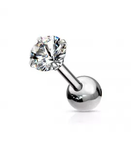 Серьга микроштанга PiercedFish JA05-C для пирсинга уха из стали с круглым фианитом