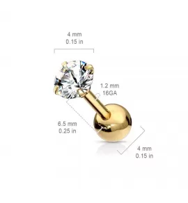 Серьга микроштанга PiercedFish JA05-C для пирсинга уха из стали с круглым фианитом