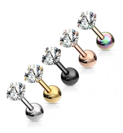 Серьга микроштанга PiercedFish JA05-C для пирсинга уха из стали с круглым фианитом