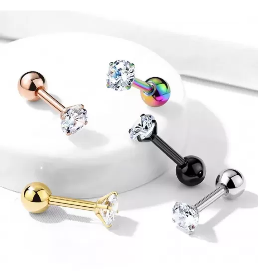 Серьга микроштанга PiercedFish JA05-C для пирсинга уха из стали с круглым фианитом
