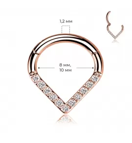 Кольцо кликер из стали с фианитами PiercedFish RH61-RD, серьга для пирсинга септума, трагуса и хеликса, брови