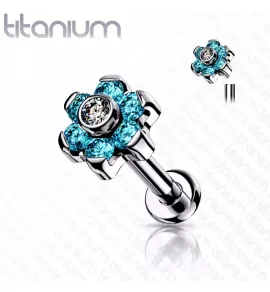 Серьга микролабрет 1,2 мм из титана Pirslab TIL21-QC с фианитами для пирсинга губ, хеликса, трагуса