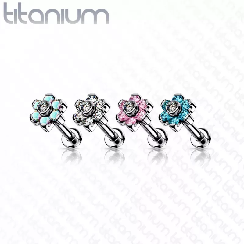 Серьга микролабрет 1,2 мм из титана Pirslab TIL21-QC с фианитами для пирсинга губ, хеликса, трагуса