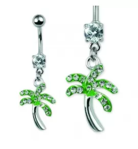 Серьга банан для пирсинга пупка Everiot AAB-113TBPN с подвеской "Пальма" и фианитами