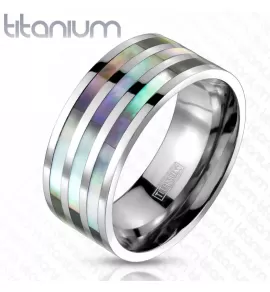 Кольцо из титана Spikes R-TI-0571 с перламутровыми полосами