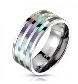 Кольцо из титана Spikes R-TI-0571 с перламутровыми полосами