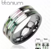 Кольцо из титана Spikes R-TI-0571 с перламутровыми полосами