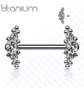 Титановая штанга для пирсинга сосков Pirslab TIK09-C с фианитами