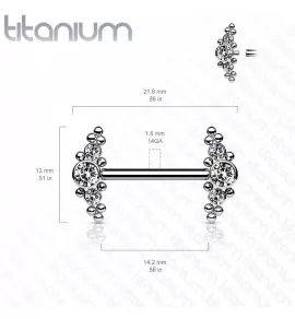 Титановая штанга для пирсинга сосков Pirslab TIK09-C с фианитами