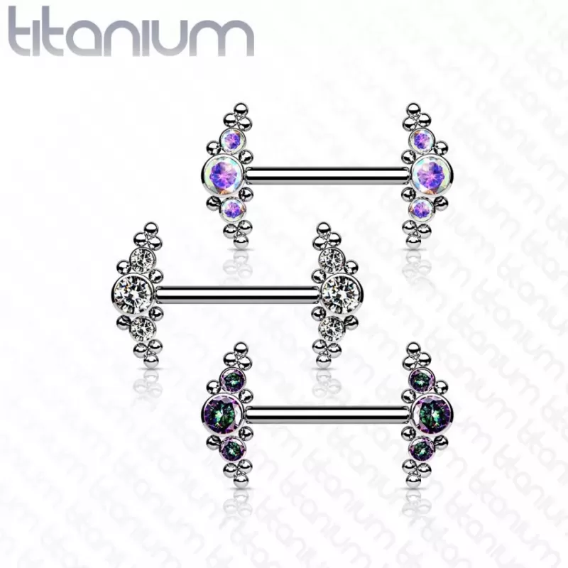 Титановая штанга для пирсинга сосков Pirslab TIK09-C с фианитами