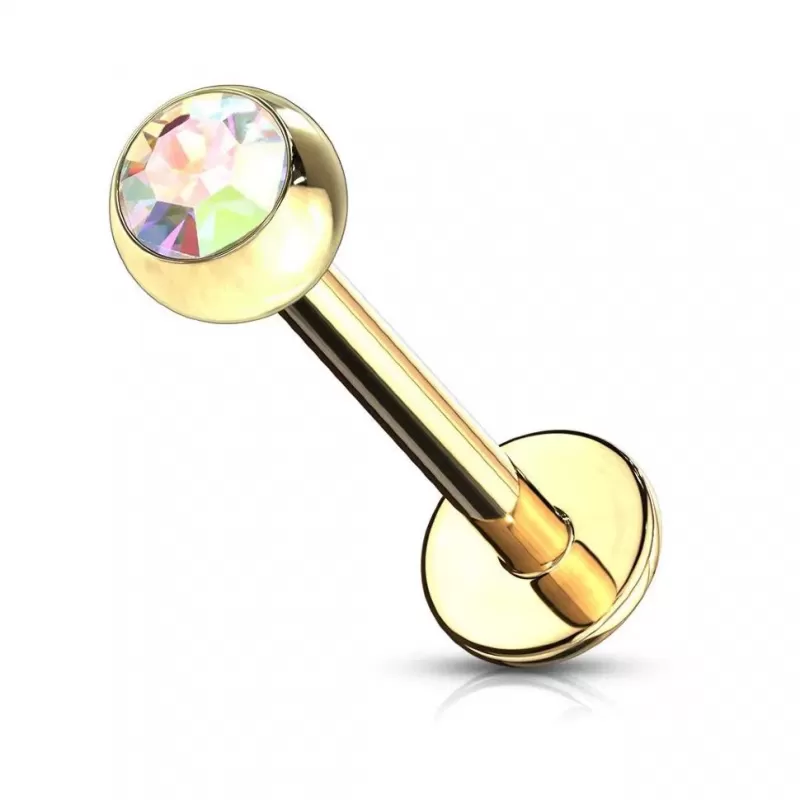 Серьга лабрет 1,2 мм из стали с фианитом PiercedFish GDPL03-16