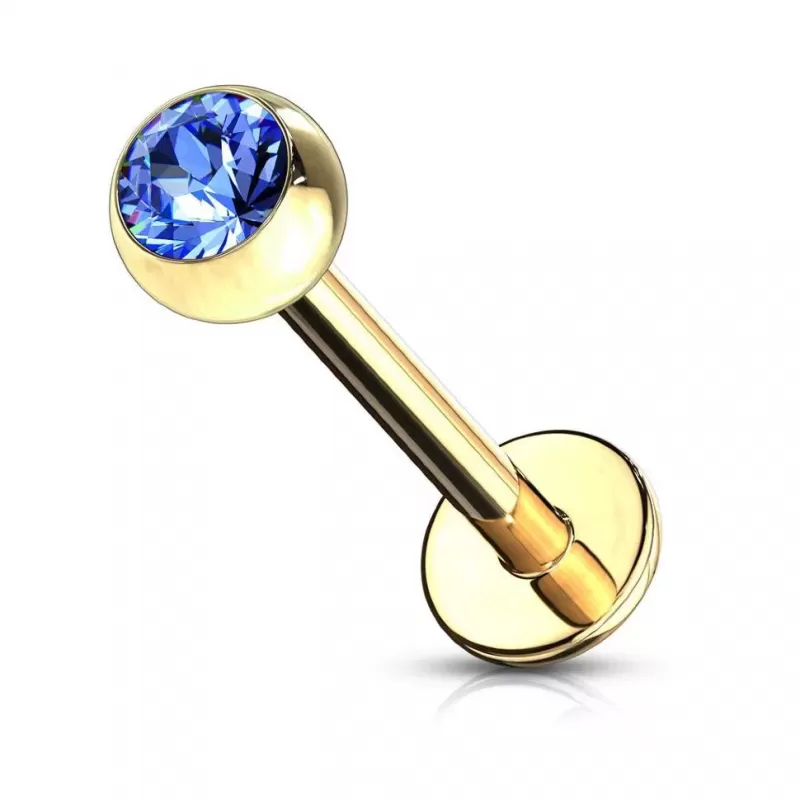 Серьга лабрет 1,2 мм из стали с фианитом PiercedFish GDPL03-16