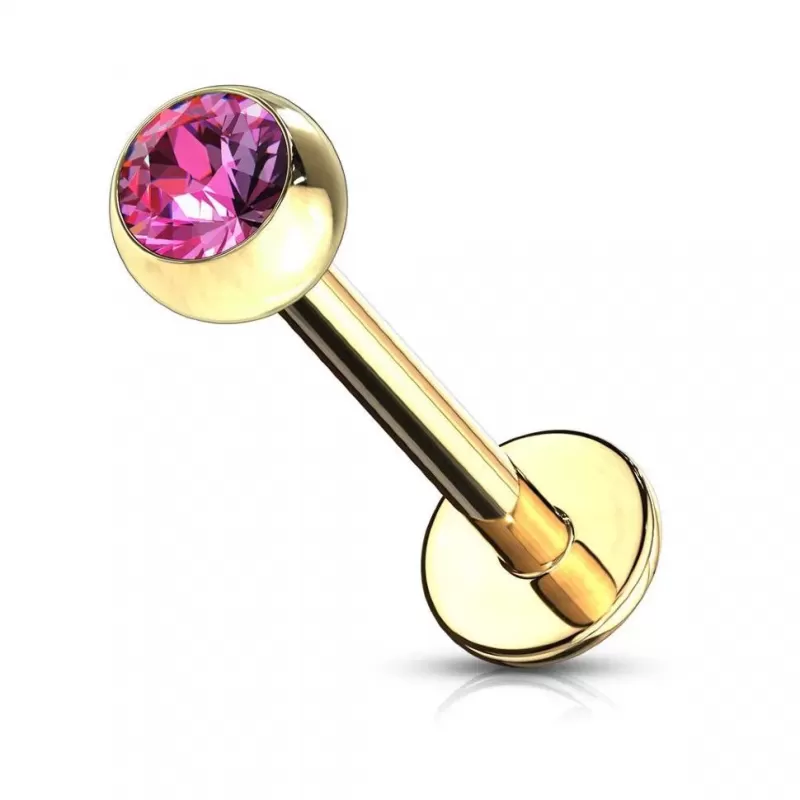 Серьга лабрет 1,2 мм из стали с фианитом PiercedFish GDPL03-16