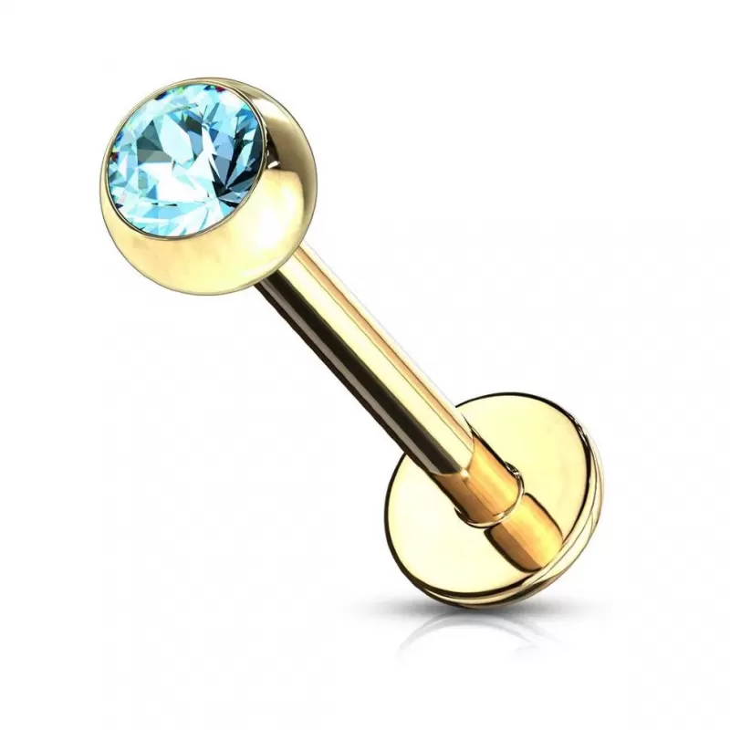 Серьга лабрет 1,2 мм из стали с фианитом PiercedFish GDPL03-16