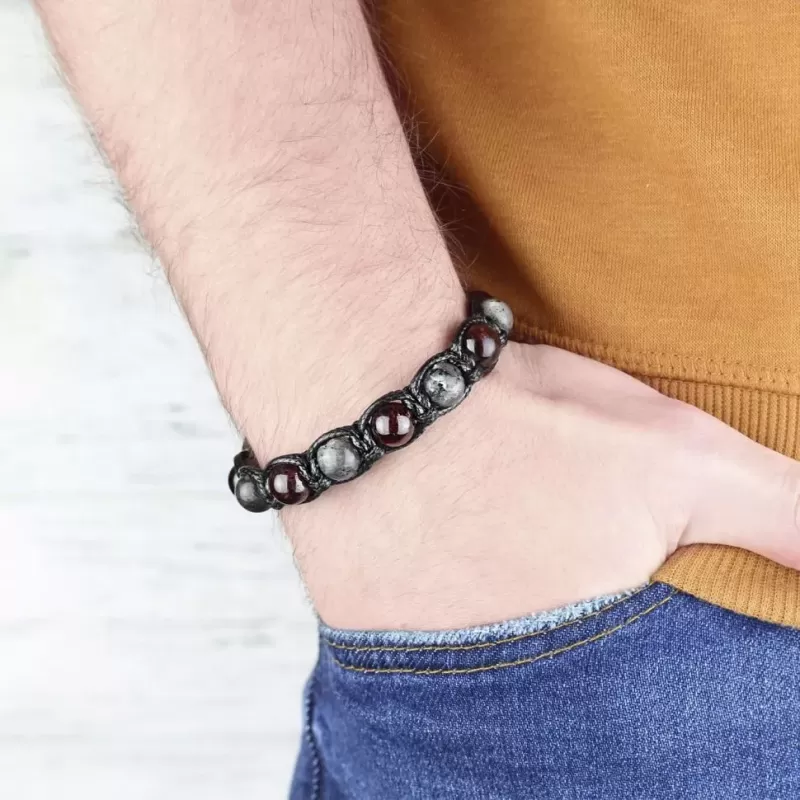 Мужской браслет Шамбала Everiot Select LNS-2290 из лабрадорита и граната