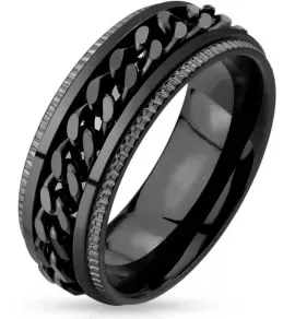 Черное кольцо-антистресс из стали c крутящейся цепью TATIC RSS-4397, спиннер с вращающейся серединой