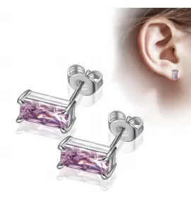 Женские серьги-гвоздики из стали EVERIOT SE-TG-0021, с прямоугольными фианитами